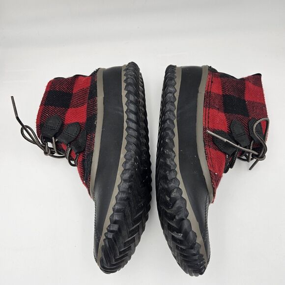 Sorel Out N About Duck Rain Boots Waterproof Women's Size US 9- Black Red Plaid - Picture 2 of 6